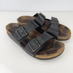 BIRKENSTOCK Arizona Black Leather Two-Strap Sandals *Flaws* EU 40 (US 9) L9 M7
